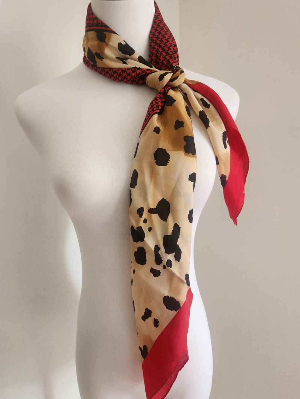 Leopard Print Scarf with Red Trim - Women Accessories - Vintage Echo